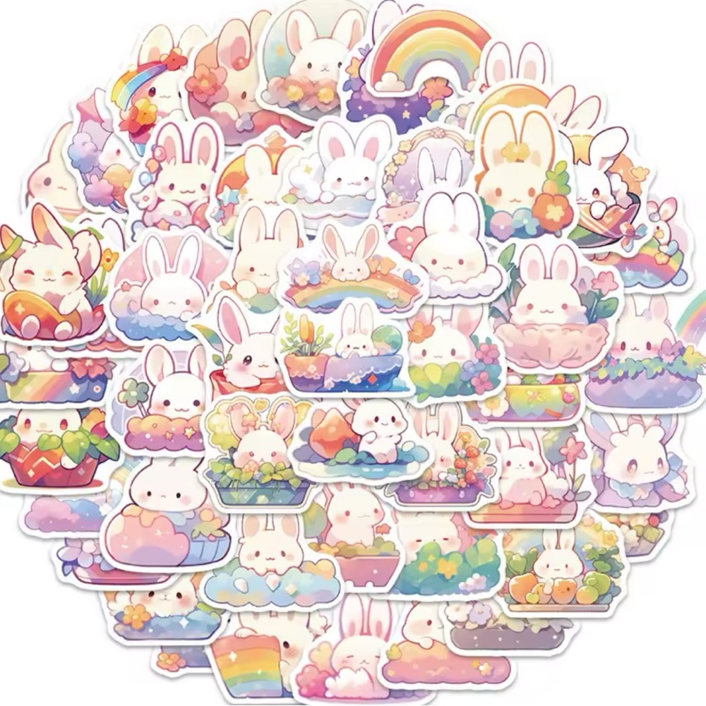 Colorful Vinyl Rainbow Bunny Sticker Sets